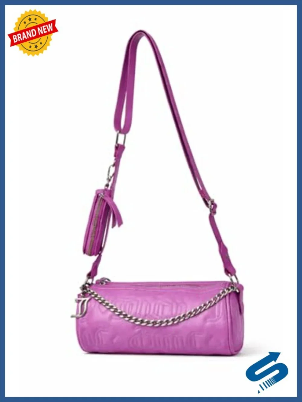Faux Leather Quilted Puff Roll Shoulder Crossbody Bag with Chain Accent